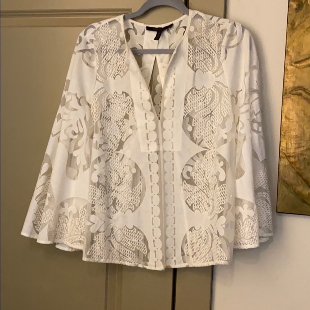 BCBG MaxAzria White Lace Blouse Unlined Sz Small S